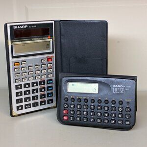 Vintage 1982 Sharp EL-515S Solar Pocket Scientific Calculator & Casio DC-200